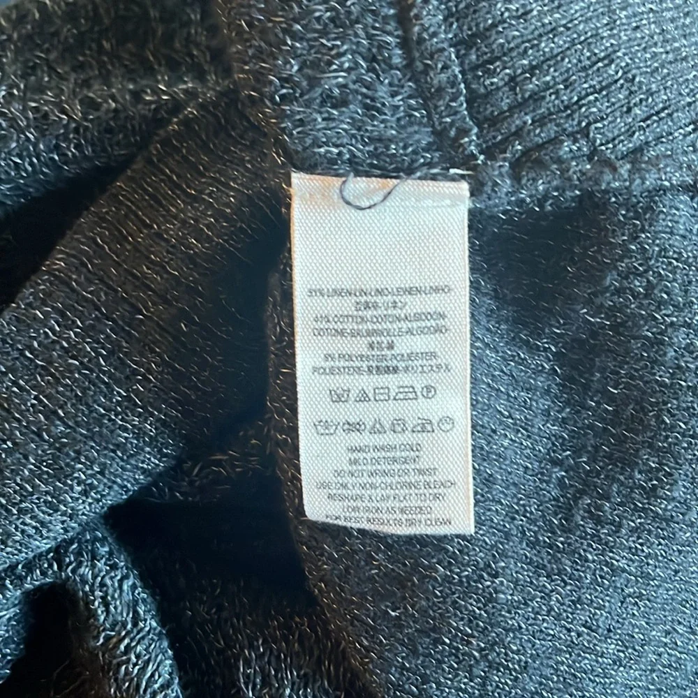 Free People Sweater Mock Neck Cross Front Linen/Cotton Knit Small Slate Blue